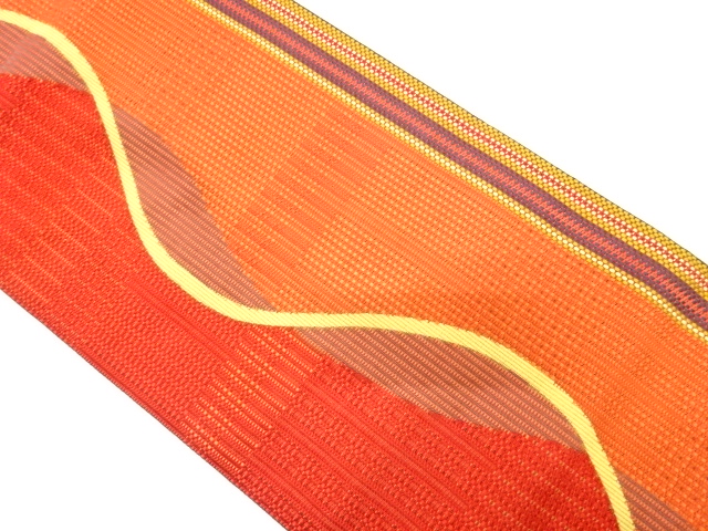 JAPANESE NAGOYA OBI / UNUSED / CHIKUZEN HAKATA / WOVEN WAVY STRIPE